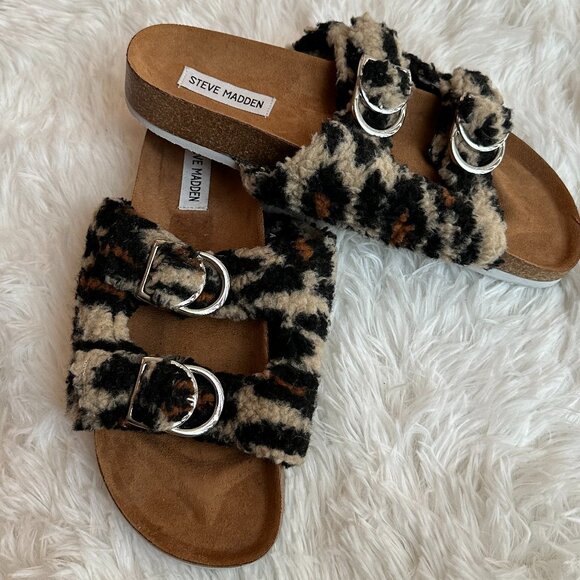 Steve Madden Shoes - Steve Madden Sandal With Faux Fur Animal Print Upper/Silver Tone Buckles Size 9